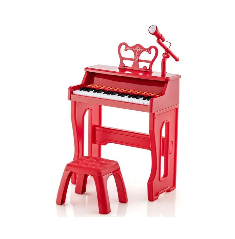 Vebreda 37 Keys Music Piano with Microphone Kids Piano Keyboard with Detachable Music Stand-Red