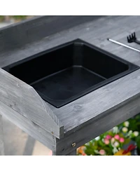 36" Gray Potting Bench with Wheels, Sink, Drawer & Storage