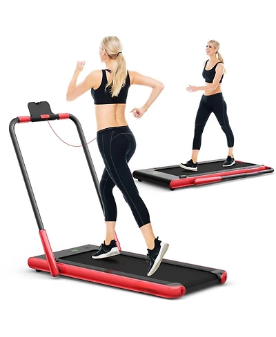 2-in-1 Folding Treadmill with Remote Control and Led Display-Red
