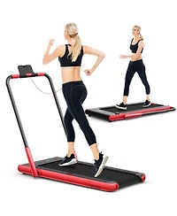 2-in-1 Folding Treadmill with Remote Control and Led Display-Red