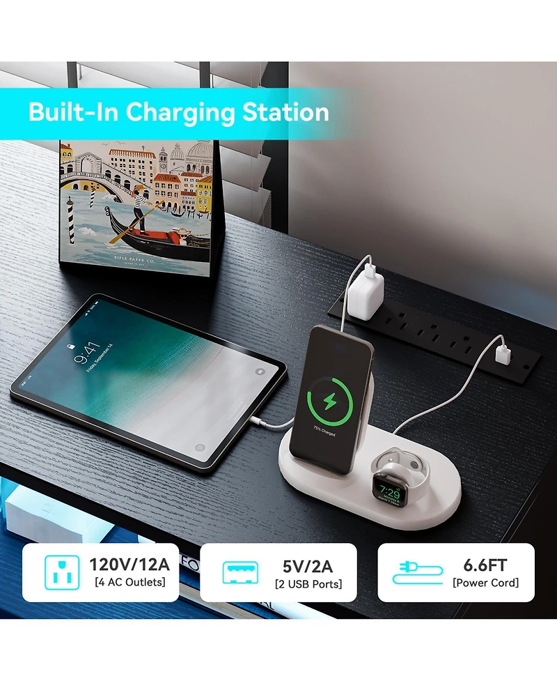 gaomon Modern 7-Drawer Dresser with Charging Station and Led Lights