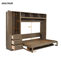 Streamdale Furniture Antique Grey Murphy Bed with Wardrobe and Storage