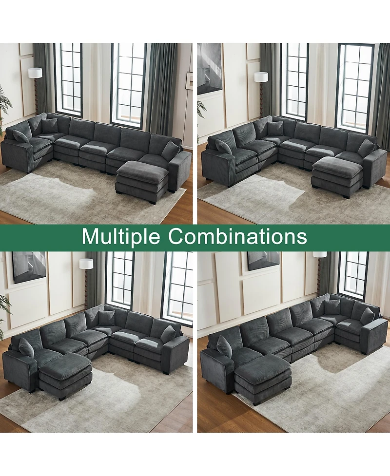 Streamdale Furniture Modern U-Shaped 6-Seat Sectional Sofa with Ottoman and Pillows