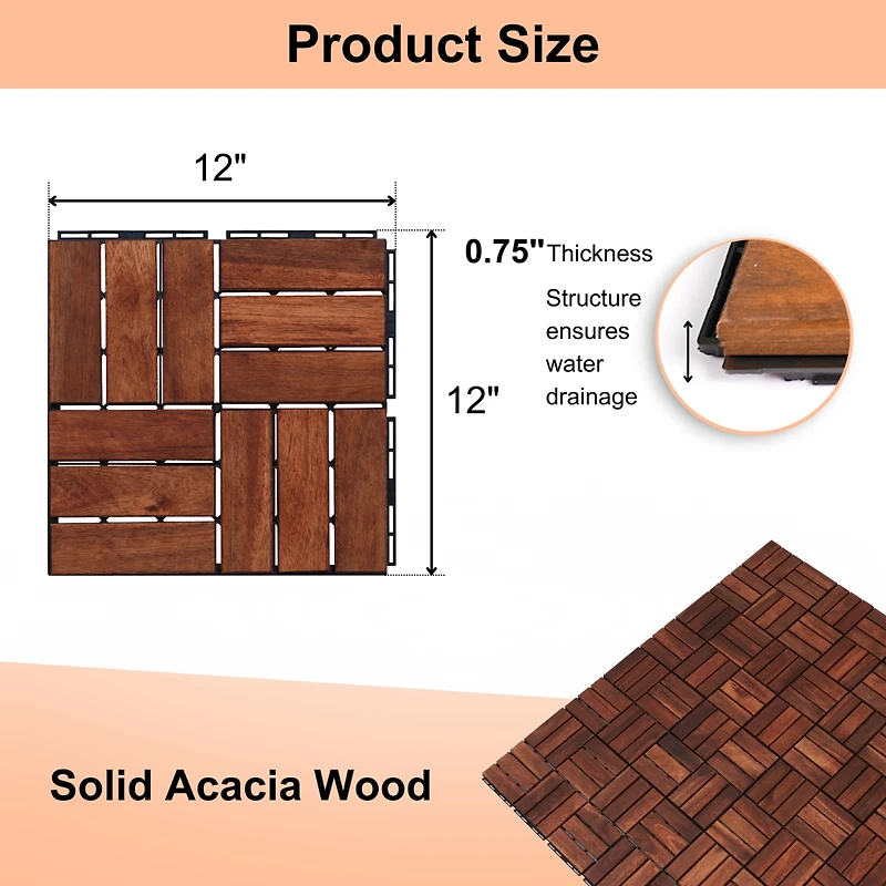 Simplie Fun Acacia Interlocking Deck Tiles, 20 Pack 12"x12