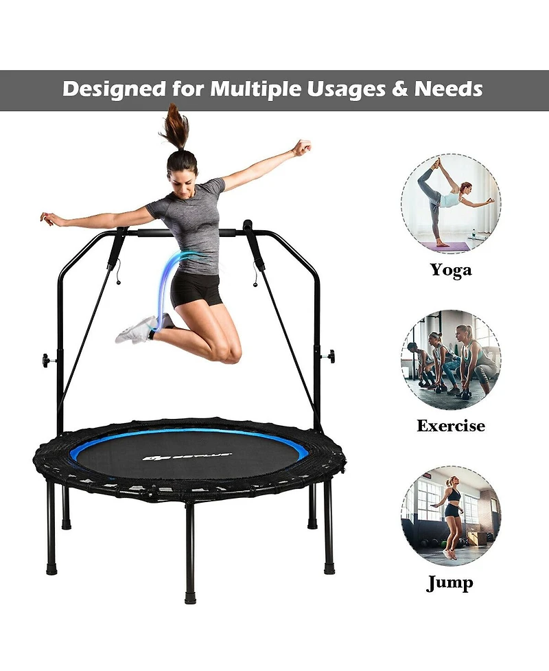 40 Inch Foldable Fitness Rebounder with Resistance Bands Adjustable Home