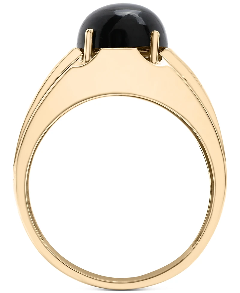 Men's Onyx & Diamond Accent Cabochon Classic Style Ring in 10k Gold
