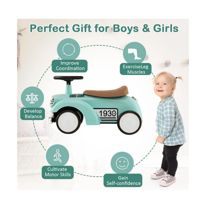 Kids Sit to Stand Vehicle with Working Steering Wheel and Under Seat Storage-White
