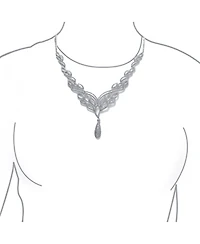 Bling Jewelry Art Deco-Inspired Leaf Statement Collar Necklace With Cleavage Dangling Teardrop Micro Pave Cubic Zirconia Cz