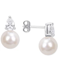 Cultured Freshwater Pearl (8-1/2mm) and Birthstone Stud Earrings 18k Gold-Plated Sterling Silver, Rose Silver or