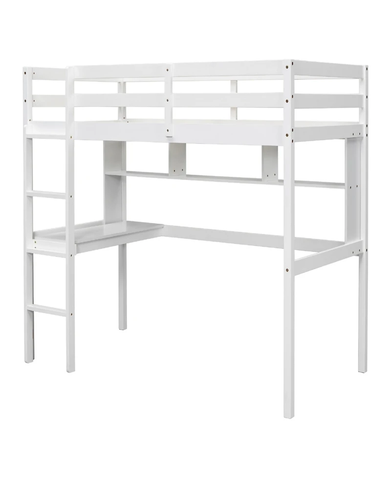 Streamdale Furniture Twin Loft Bed with Desk, Bookcase, and Guardrails in White