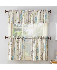 Hoot Owl Print Semi-Sheer Rod Pocket Kitchen Curtain Tier Pair