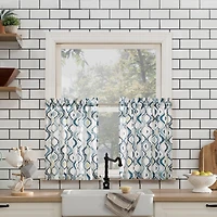 Barker Geometric Semi-Sheer Rod Pocket Kitchen Curtain Valance and Tiers Set
