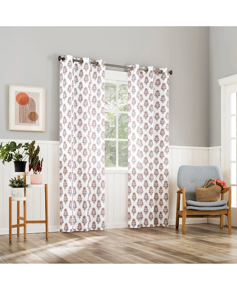 Avie Global Medallion Semi-Sheer Grommet Curtain Panel