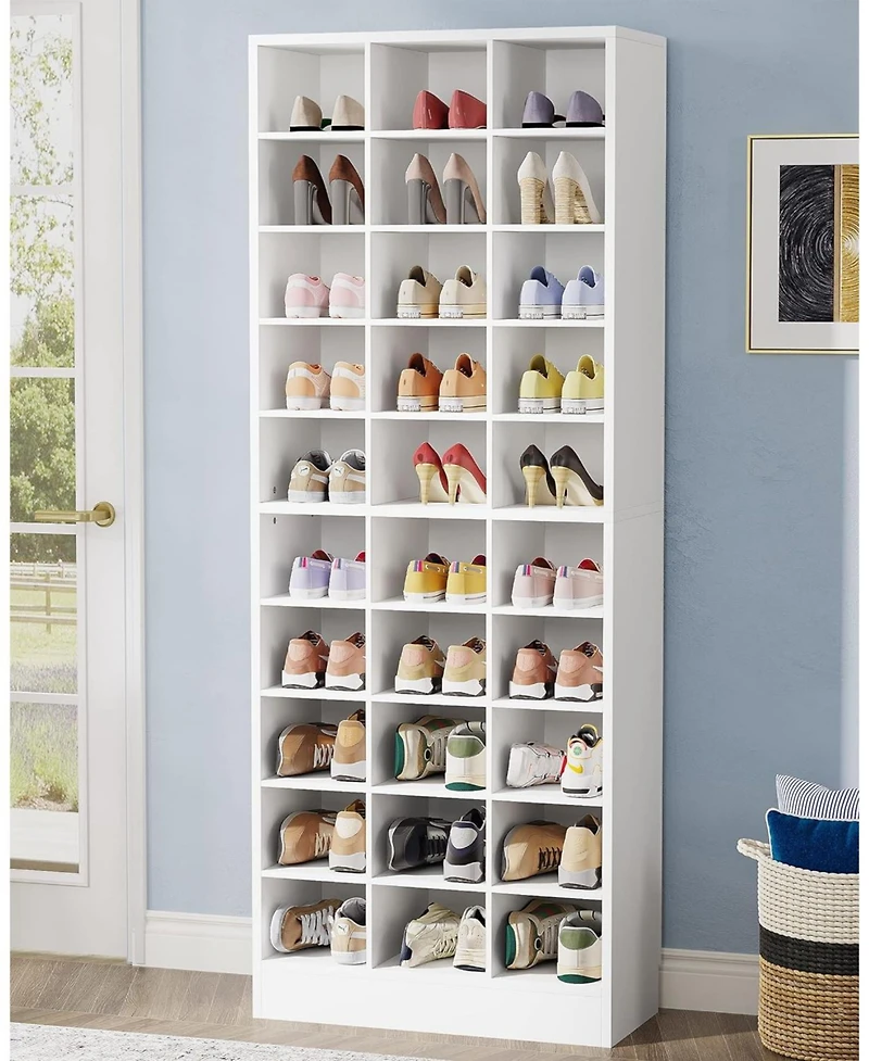 Tribesigns 10-Tier Shoe Storage Cabinet, Gray Wooden Shoe Rack with 30 Cubbies, Freestanding Tall Entryway Shoe Organizer