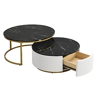 Streamdale Round Fluted Nesting Coffee Table with Drawer