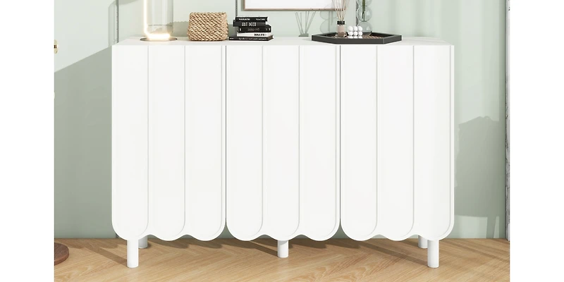 Simplie Fun Black Cream Style Minimalist Shoe Cabinet with Wave Doors