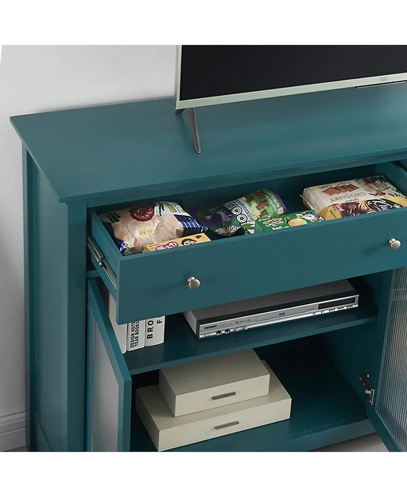 Simplie Fun Teal Blue Tv Console with Adjustable Shelves