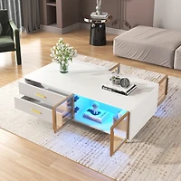 Streamdale White Coffee Table with Storage, Gold Legs, Led Lighting (47.2")