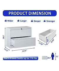 Streamdale Furniture 2-Drawer Lateral File Cabinet with Lock for Legal, A4, F4 Files