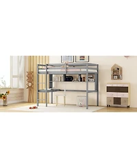 Streamdale Furniture Twin Loft Bed with Desk, Bookcase, Guardrails