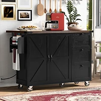 Streamdale Black Farmhouse Kitchen Island w/ Storage, Drop Leaf, Outlet