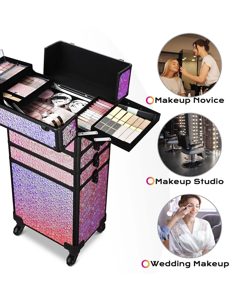 Byootique Mermaid Pink 4in1 Rolling Makeup Train Case Cosmetic Organizer Wheel