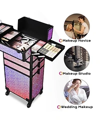 Byootique Mermaid Pink 4in1 Rolling Makeup Train Case Cosmetic Organizer Wheel