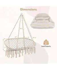 Swing Chair Hand-Woven Rope Hanging Chair with Thick Cushion & Folding Metal Frame
