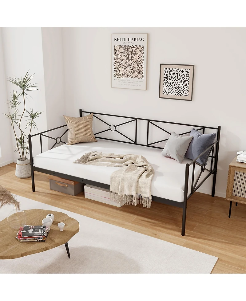 Gymax Metal Daybed Frame Twin Size Mattress Foundation w/ Metal Slat Support Black