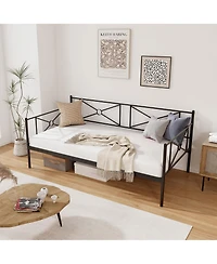 Gymax Metal Daybed Frame Twin Size Mattress Foundation w/ Metal Slat Support Black
