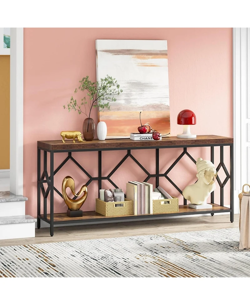 Tribesigns 71 Inch Extra Long Sofa Table, Narrow Console Tables Behind Couch Table with Open Storage Shelf