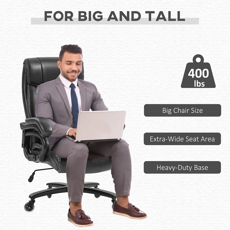 Big and Tall Office Chair, Pu Leather Desk Chair 400lb, Black