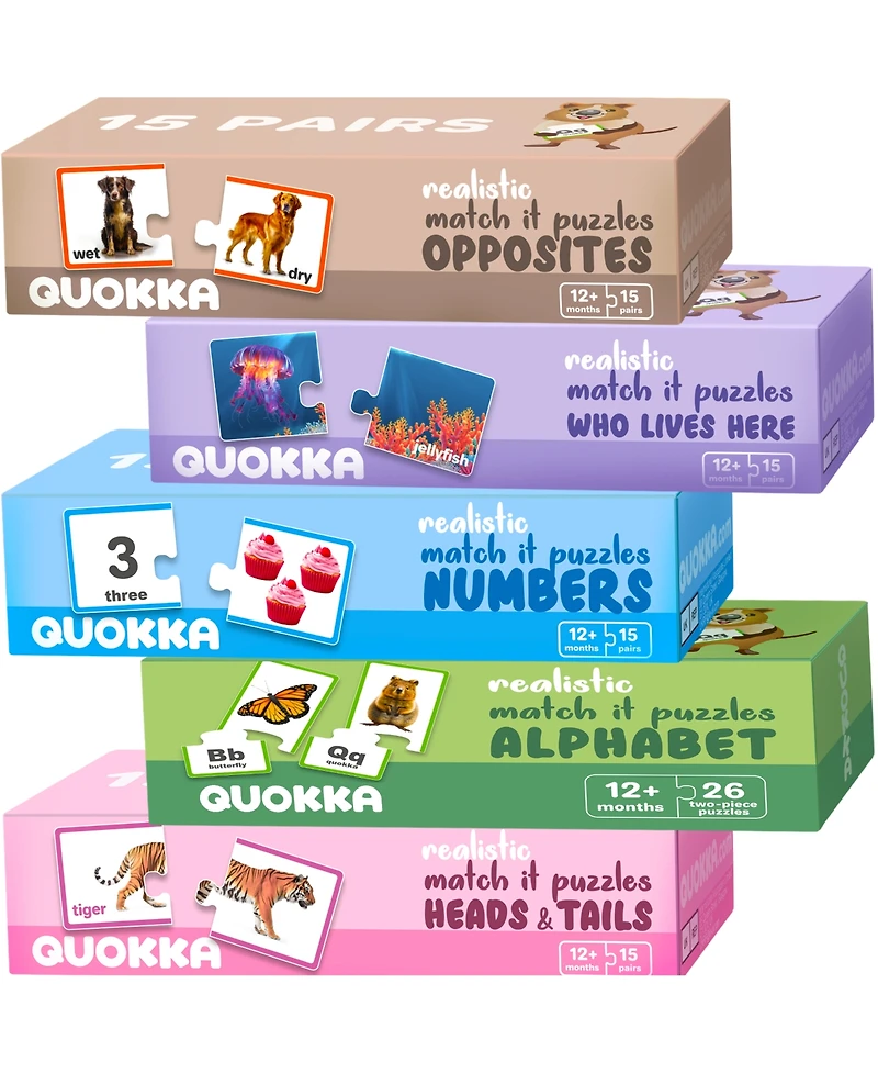 Quokka 5X Megaset Matching Puzzles for Toddlers 3-5 - Numbers, Animals, Opposites