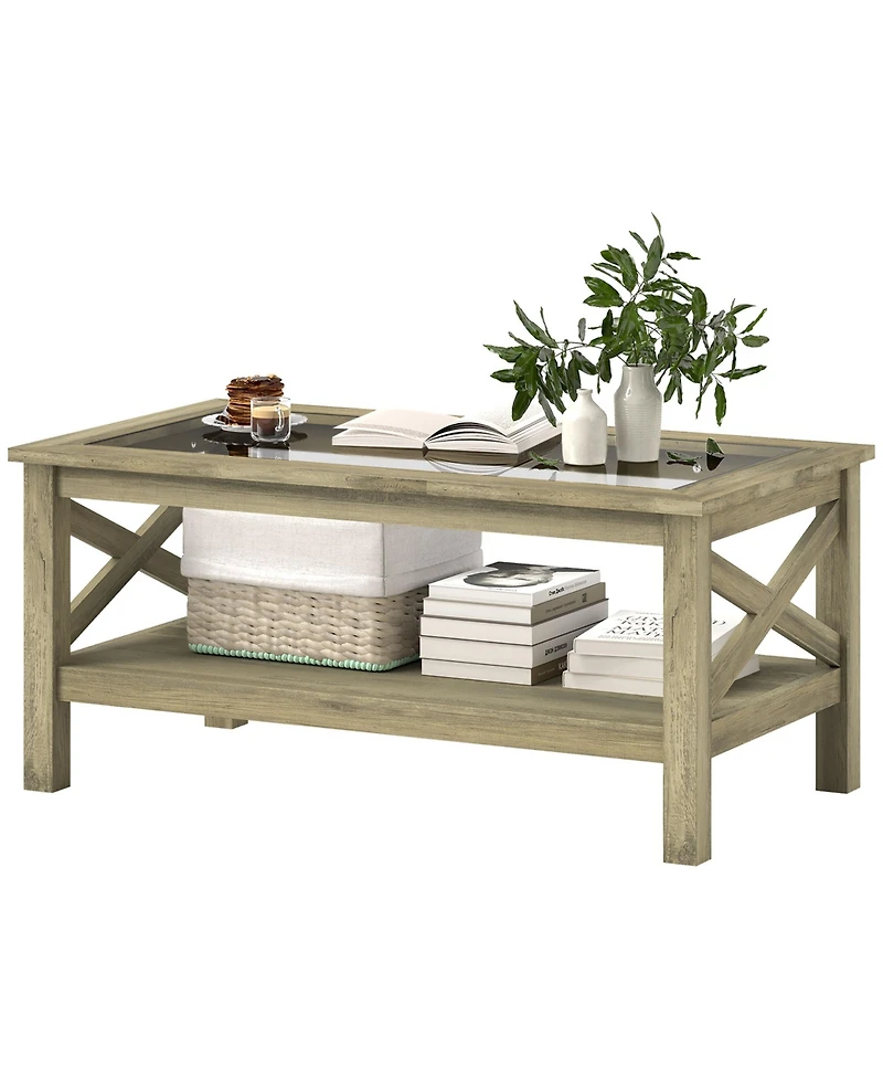 Homcom Table with Wood Frame for Living Room,