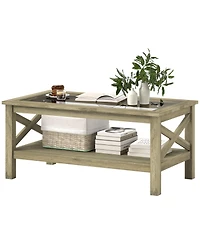 Homcom Table with Wood Frame for Living Room,
