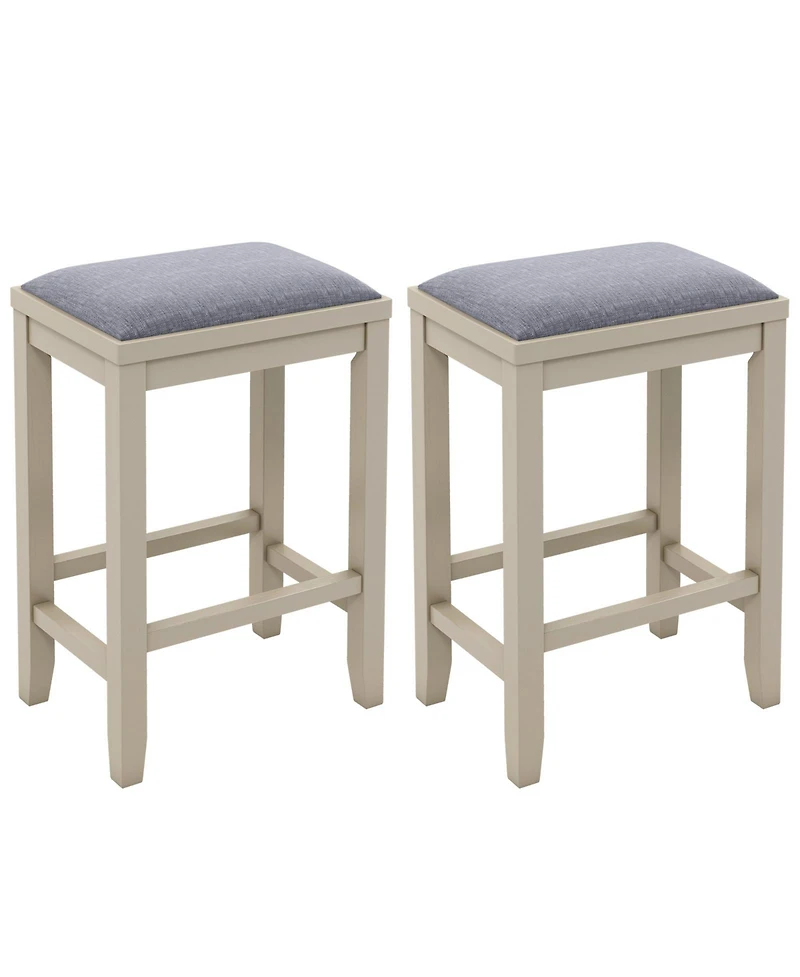 Skonyon 2 Pieces 25 Inch Upholstered Bar Stool Set with Solid Rubber Wood Frame and Footrest