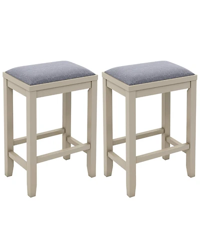 Skonyon 2 Pieces 25 Inch Upholstered Bar Stool Set with Solid Rubber Wood Frame and Footrest
