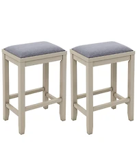 Skonyon 2 Pieces 25 Inch Upholstered Bar Stool Set with Solid Rubber Wood Frame and Footrest