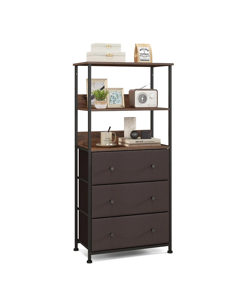 Chest of Fabric Drawer with 3 Folding Fabric Drawers and Anti-tipping Devices-Brown
