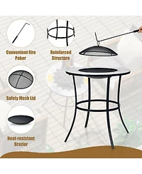 Sugift 23.5 Inches Round Fire Pit Table with Mesh Cover and Fire Poker
