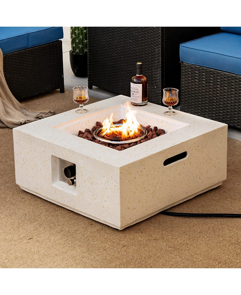 Sugift 28 Inch 40000 Btu Square Propane Gas Fire Pit with Pvc Cover-White