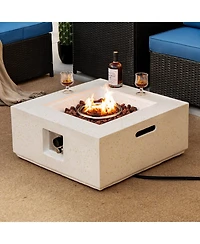 Sugift 28 Inch 40000 Btu Square Propane Gas Fire Pit with Pvc Cover-White