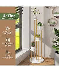 Sugift Indoor Metal Plant Stand Corner Plant Shelf for Potted Plant with Golden Metal Frame-White