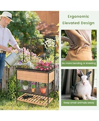 Sugift Raised Garden Bed with Trellis 2-tier Storage Shelves-Natural