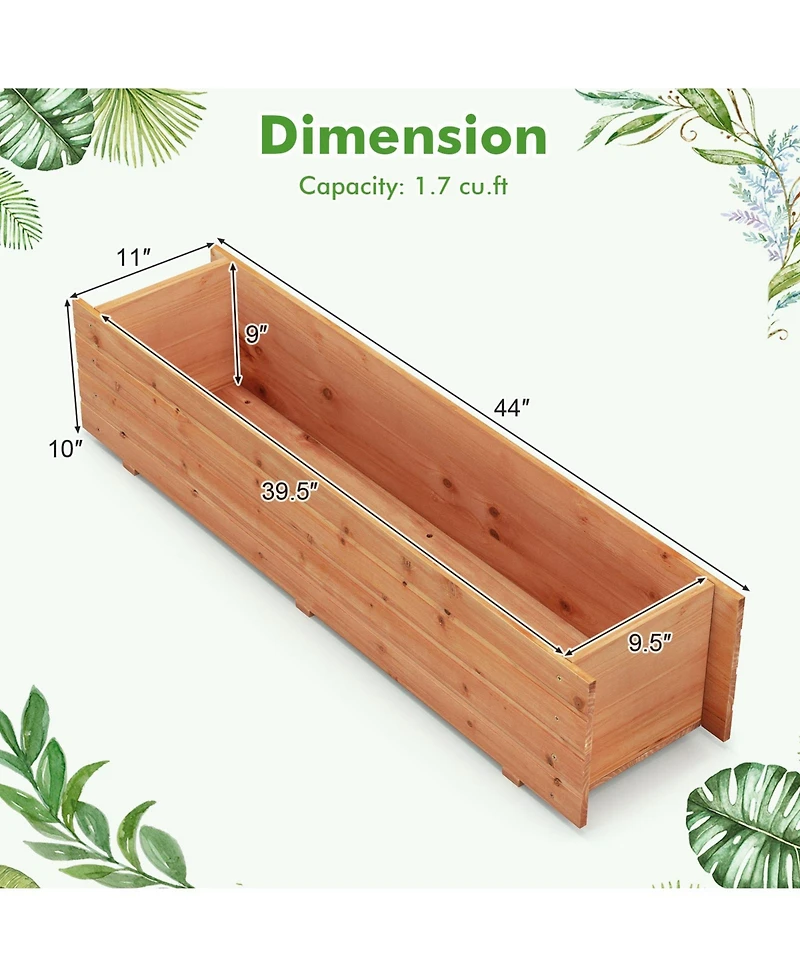 Sugift Fir Wood Planter Box with 2 Drainage Holes and 3 Added Bottom Crossbars-Orange