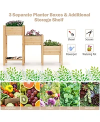 Sugift 3-Tier Wooden Raised Garden Bed with Open Storage Shelf-Natural