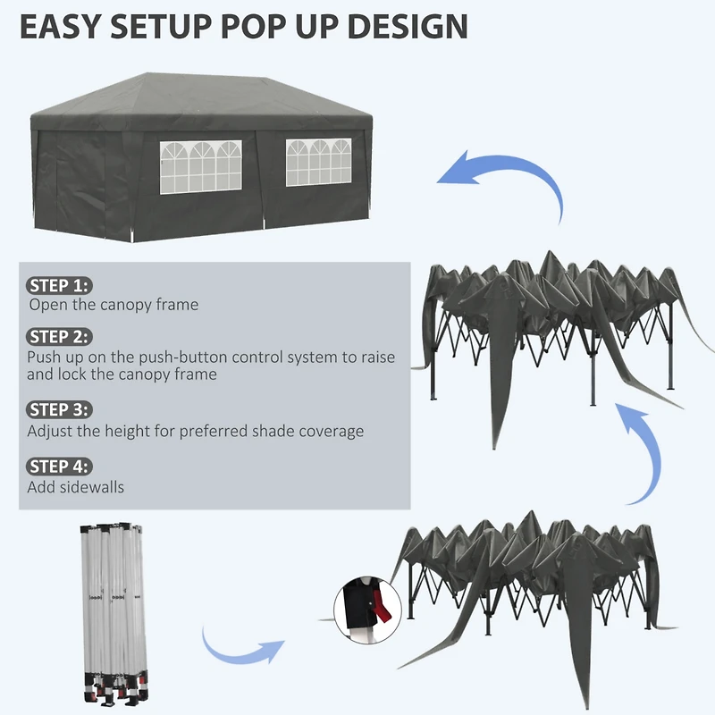 10' x 19.5' Adjustable Pop Up Canopy Tent with Sidewalls