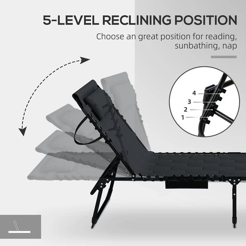 Folding Lounge Set with 5-Level Reclining Back & Padded Seat