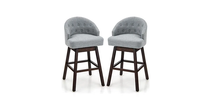 Skonyon Set of 2 Swivel Bar Stools with Rubber Wood Legs and Padded Back