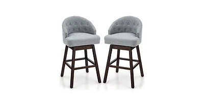 Skonyon Set of 2 Swivel Bar Stools with Rubber Wood Legs and Padded Back